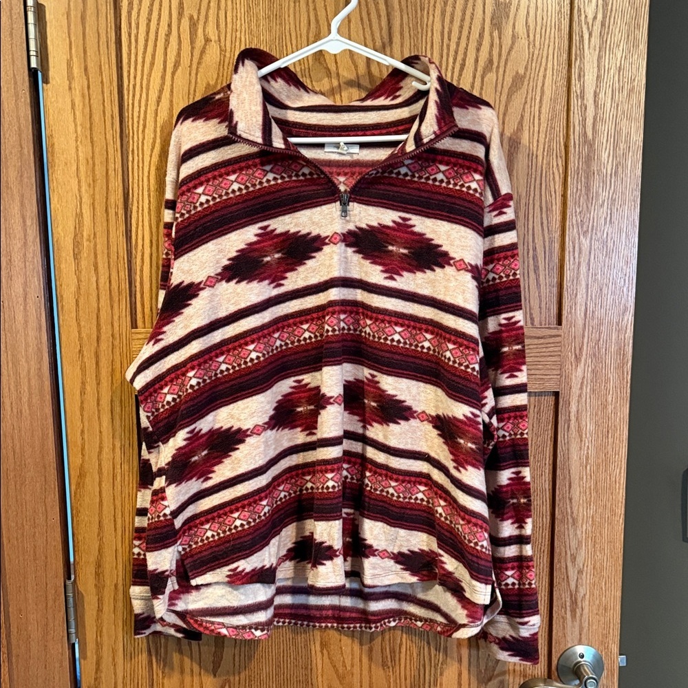 Maurices Burgundy and Cream Striped Top 2XL EUC
